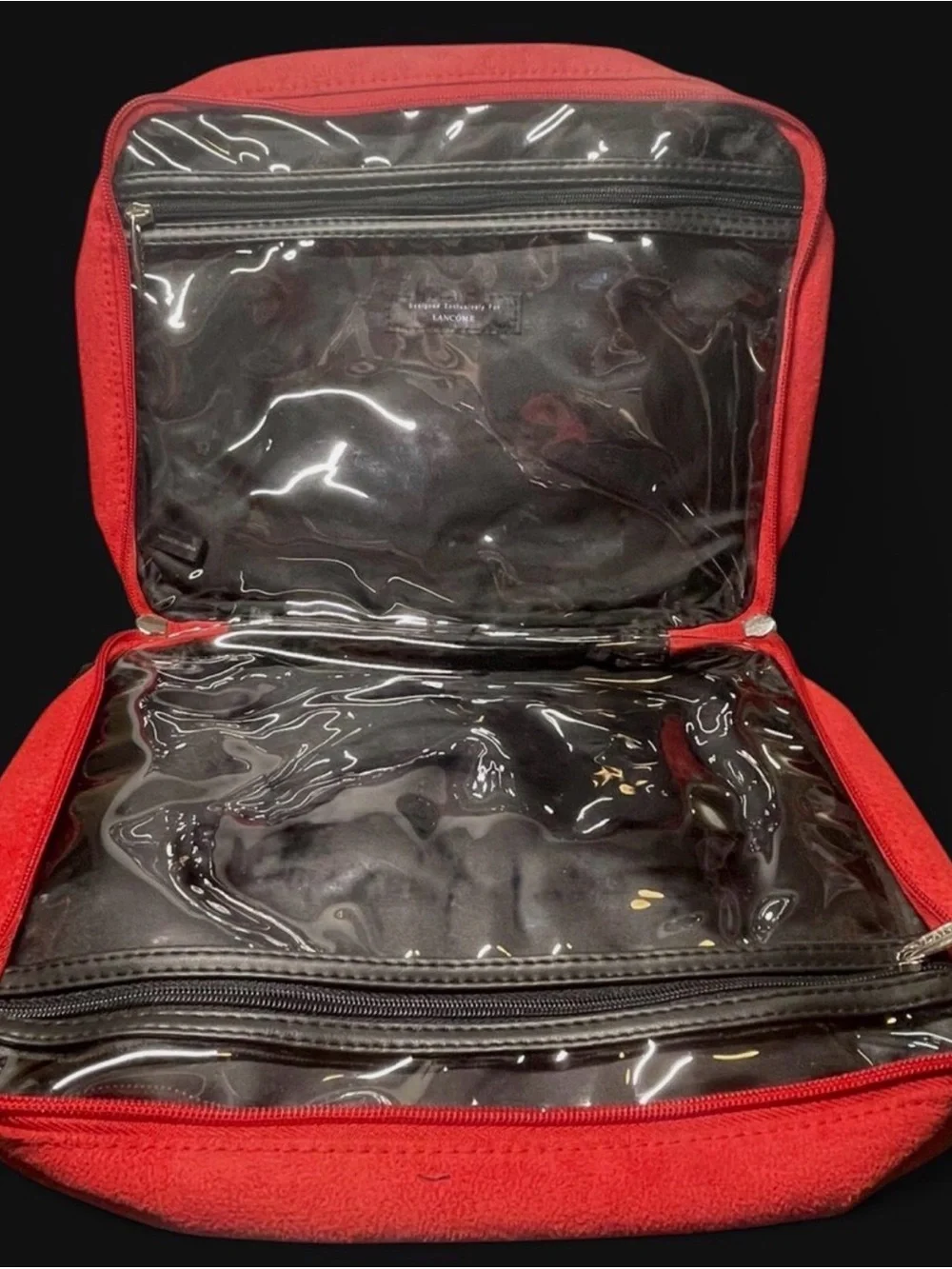 Lancome Red Suede Double Sided Storage Makeup Handle Bag Limited Edition